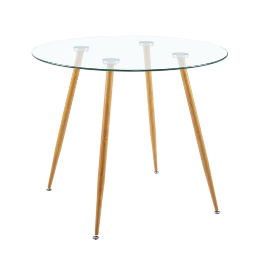 HAM 90cm Circle Glass Dining Table With Iron Legs-Clear