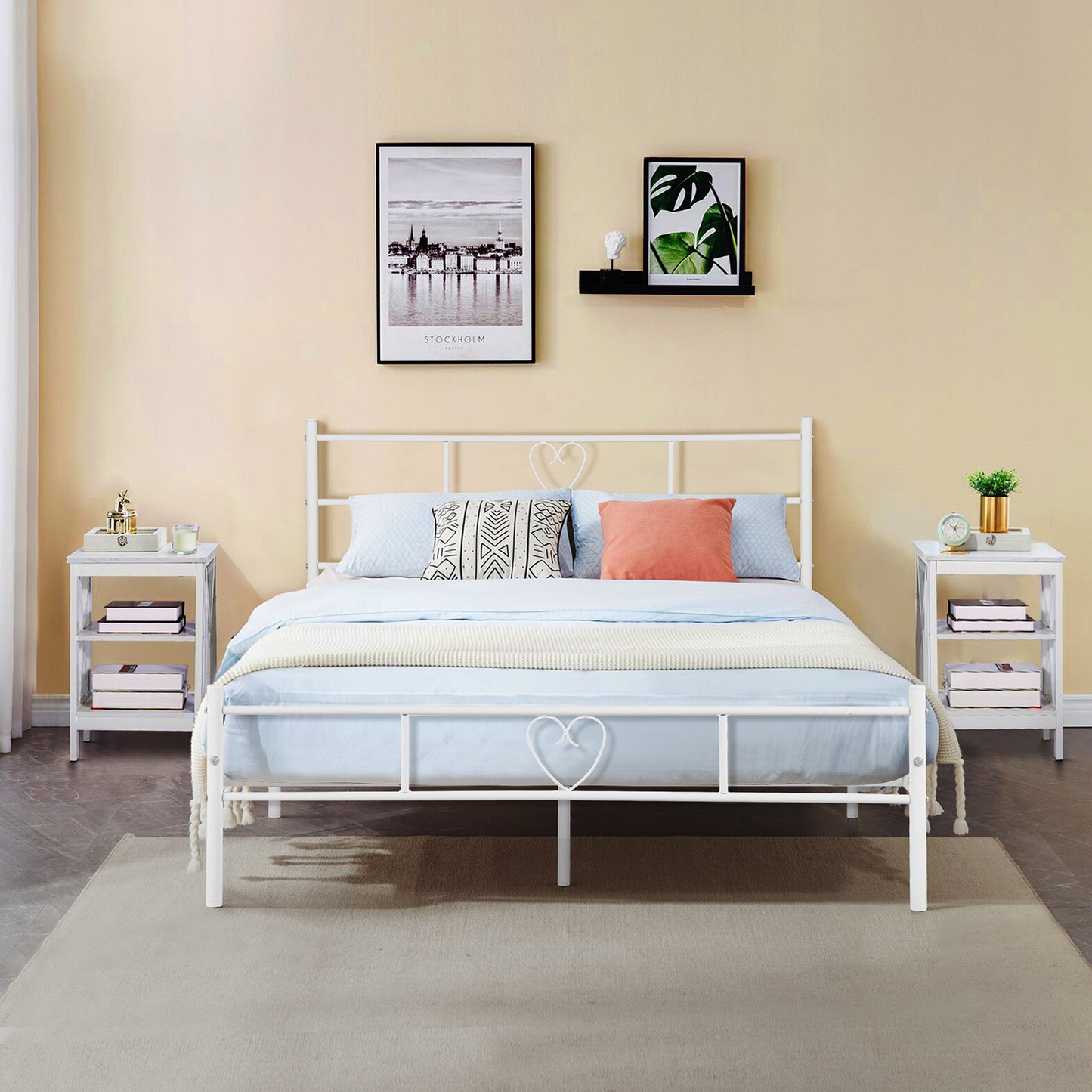 HEART Double Metal Bed 141*197cm - White