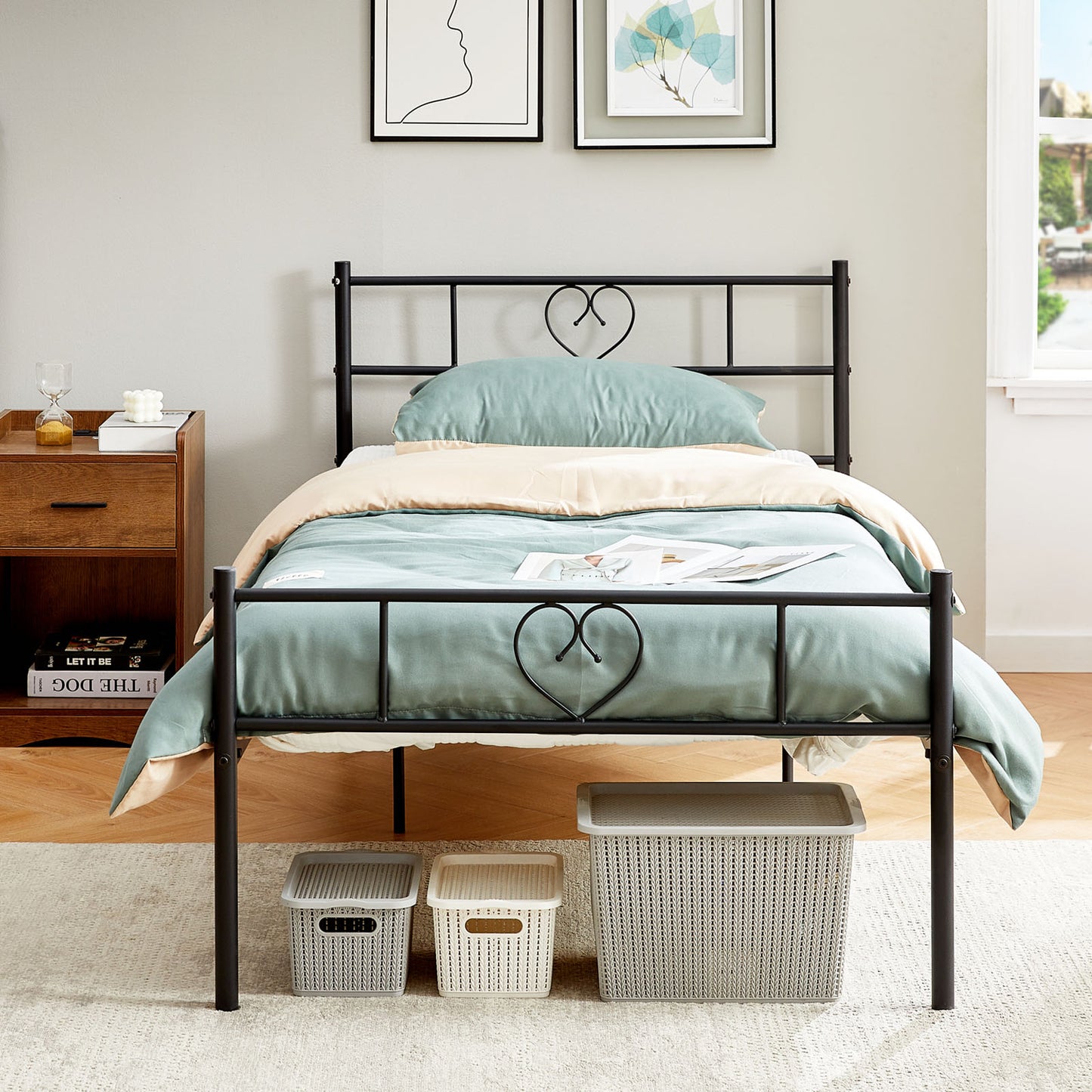 HEART Single Metal Bed 93*207cm - Black