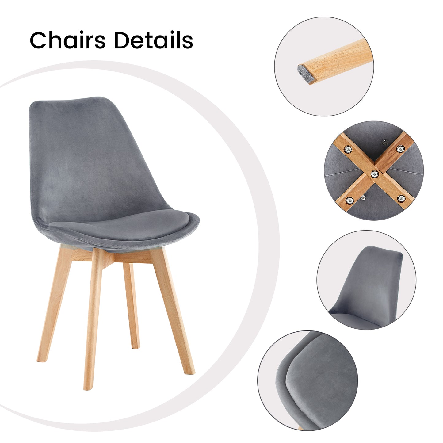 TULIP Dining Chair with Velvet-Gray