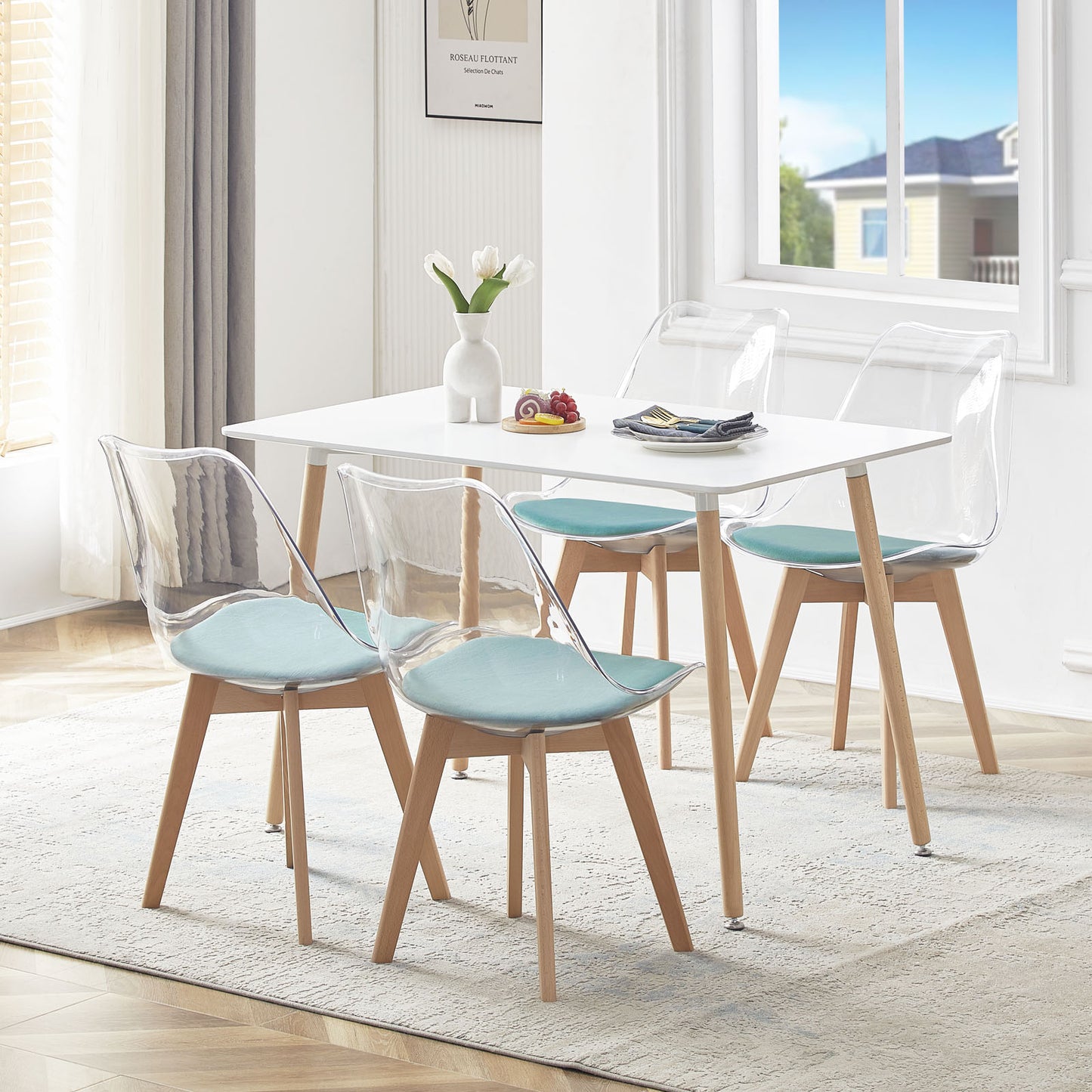 TULIP Dining Chair with Clear Back-Cactus Velvet