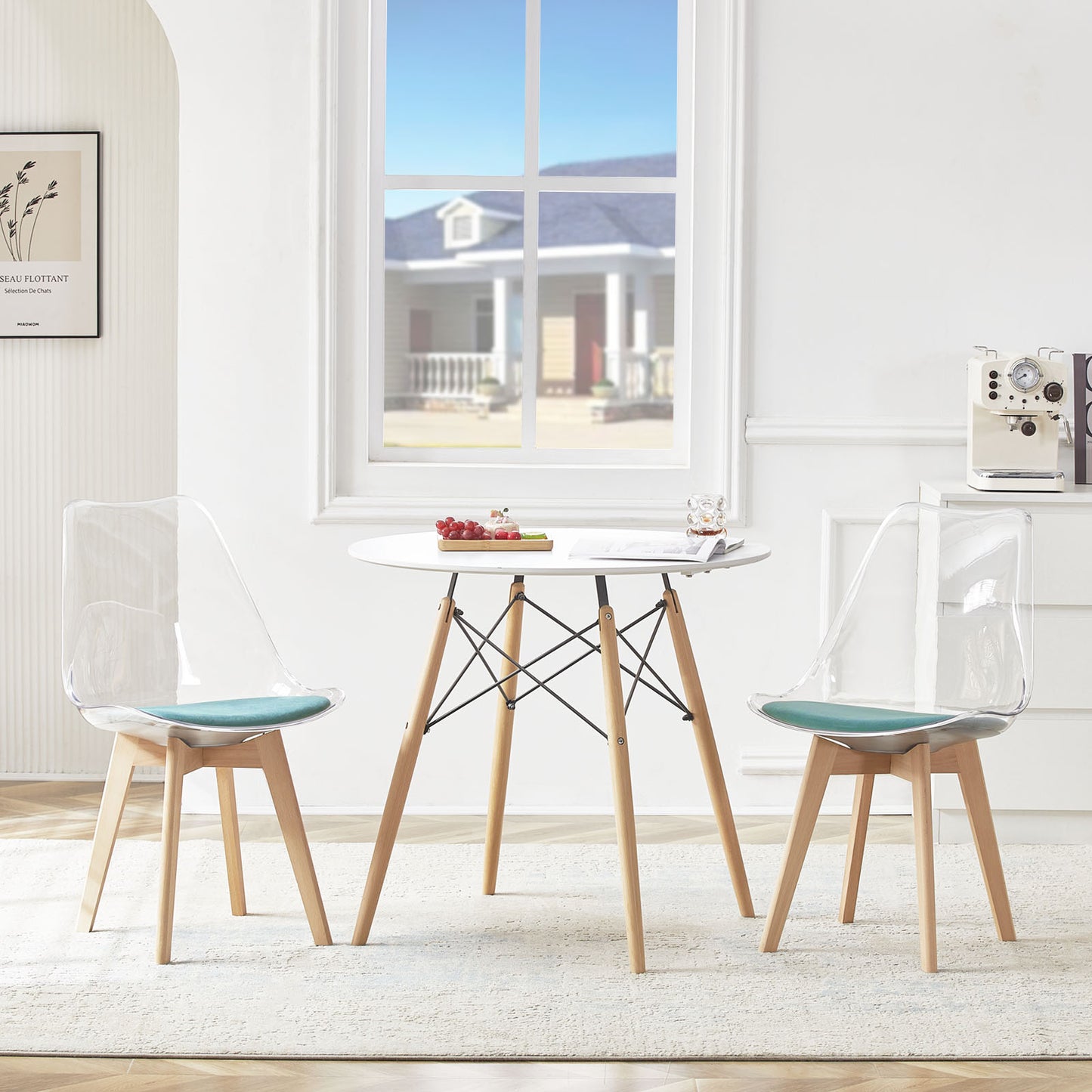 TULIP Dining Chair with Clear Back-Cactus Velvet