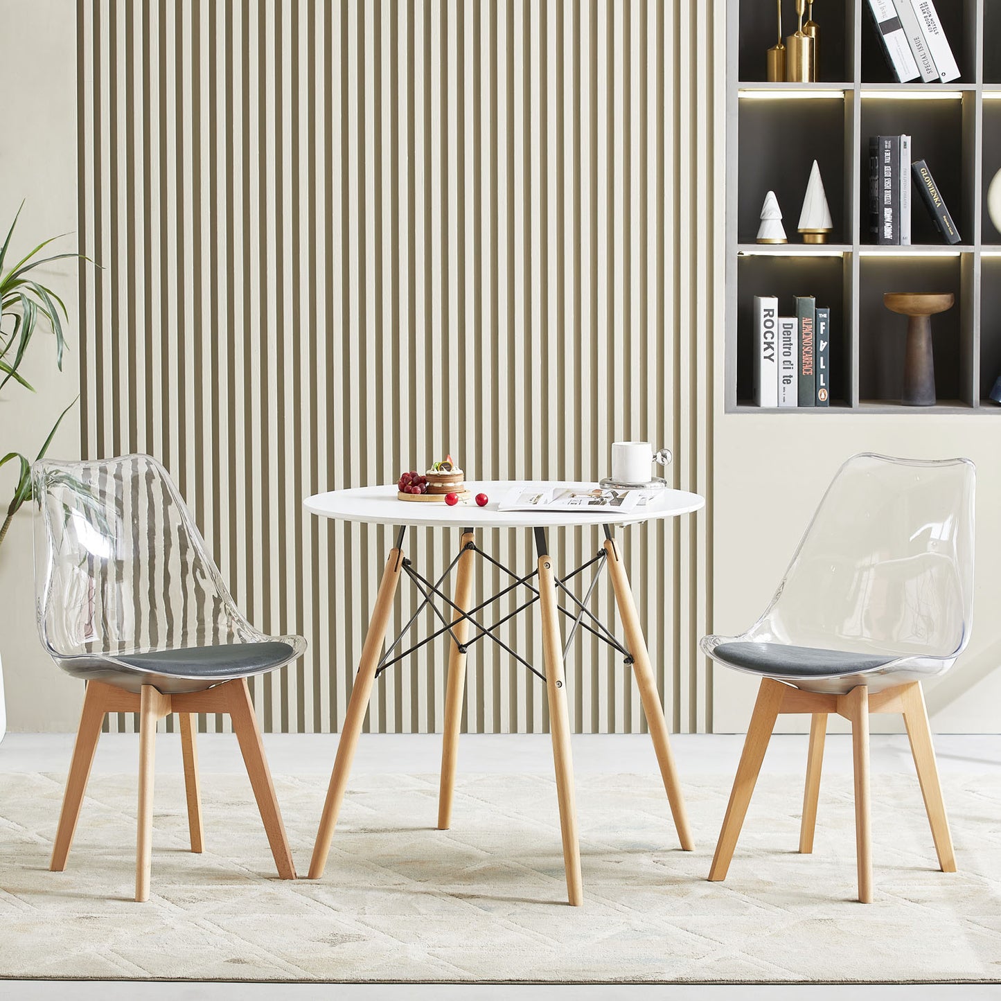 TULIP Dining Chair with Clear Back-Dark Gray Tech cloth