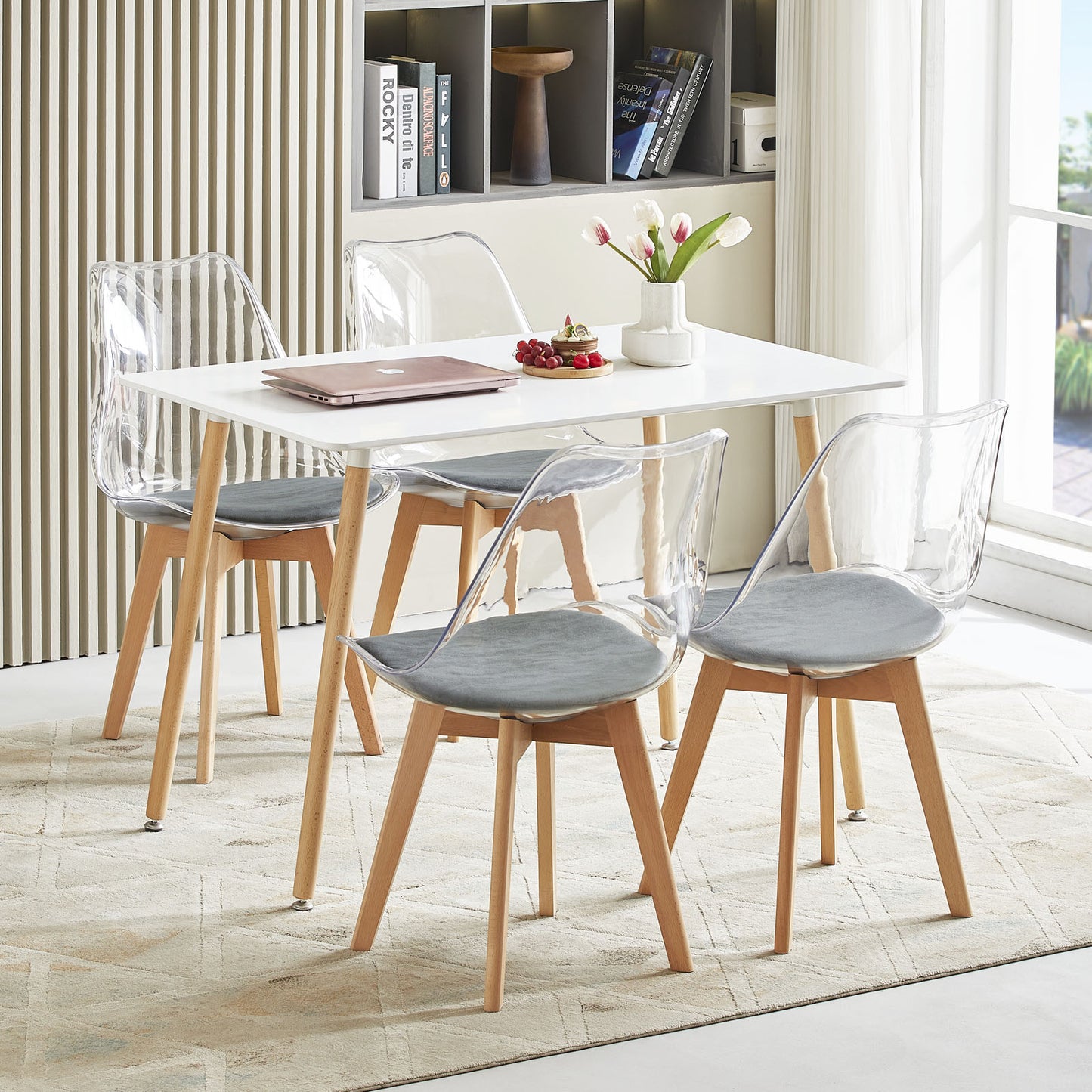 TULIP Dining Chair with Clear Back-Dark Gray Tech cloth