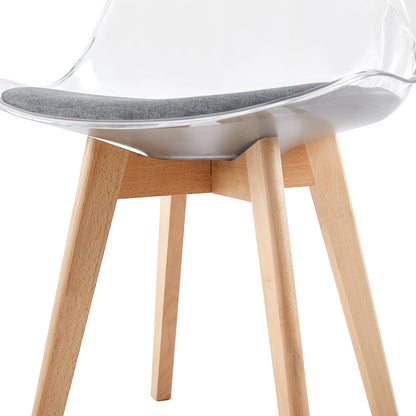 TULIP Dining Chair with Clear Back- Gray Fleece