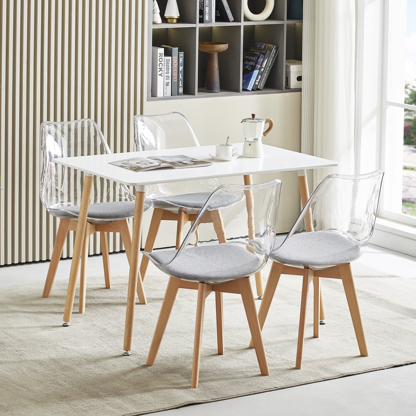 TULIP Dining Chair with Clear Back- Gray Fleece