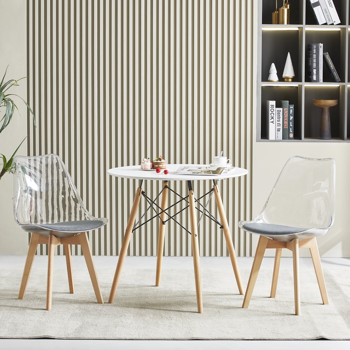 TULIP Dining Chair with Clear Back- Gray Fleece