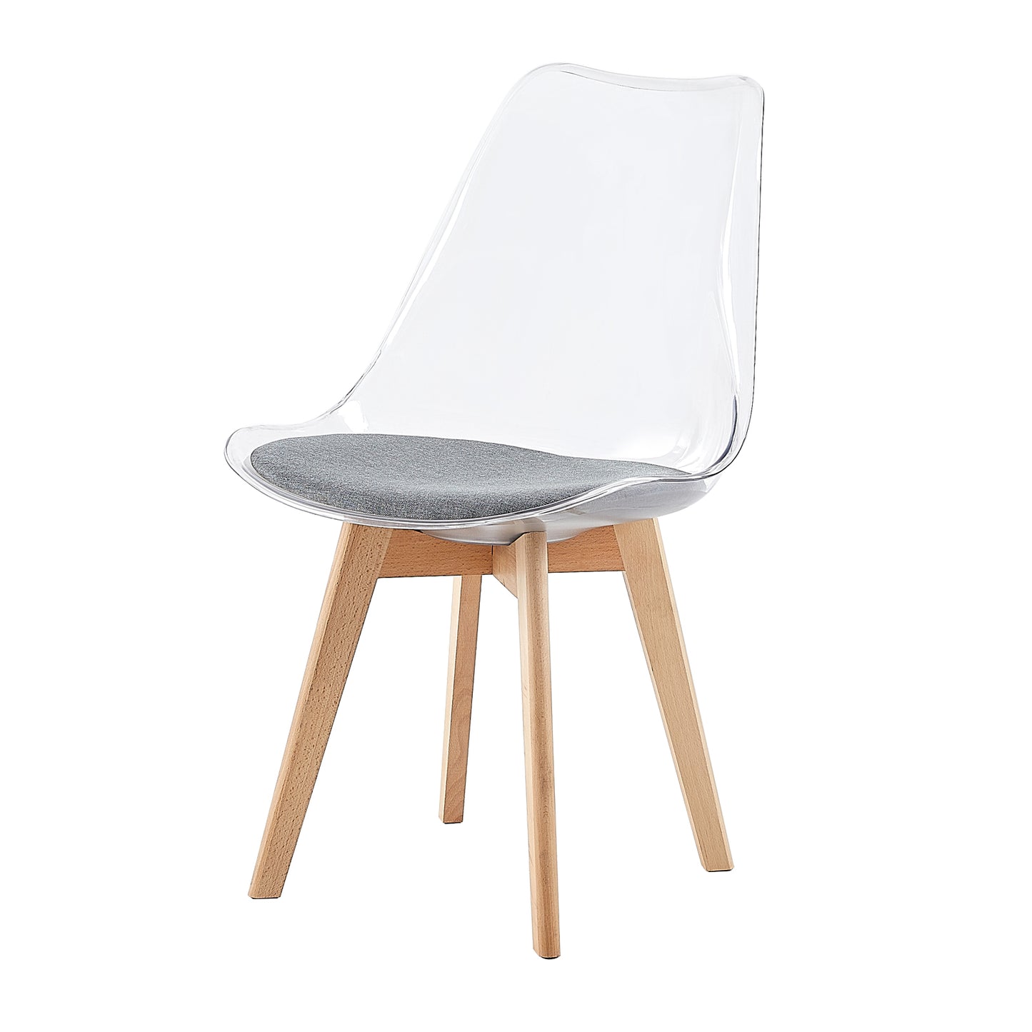 TULIP Dining Chair with Clear Back- Gray Fleece