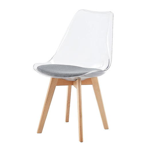 TULIP Dining Chair with Clear Back- Gray Fleece