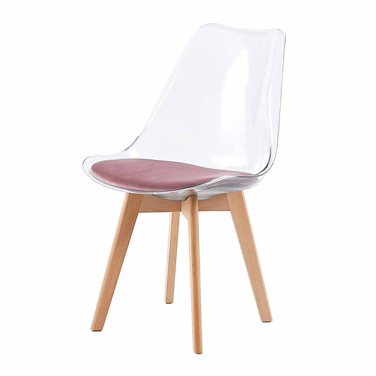TULIP Dining Chair with Clear Back-Pink Velvet
