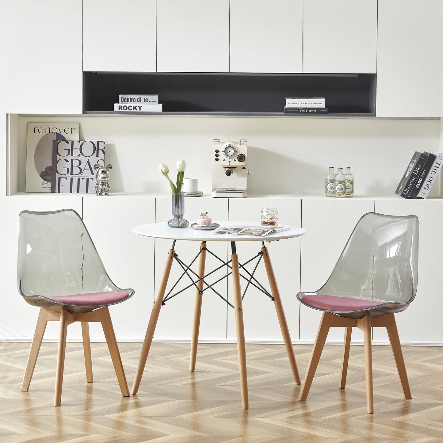 TULIP Dining Chair with SMOKY Back-Pink Velvet