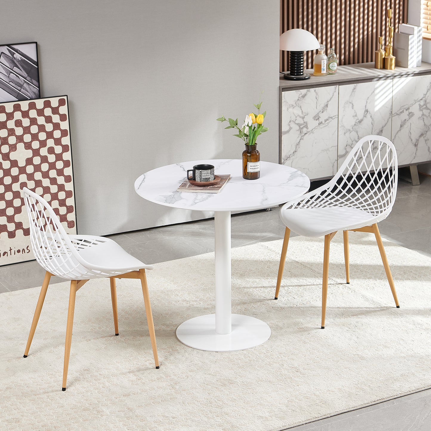 LYMAN 80cm Circle Dining Table With Iron Legs-MARBLE