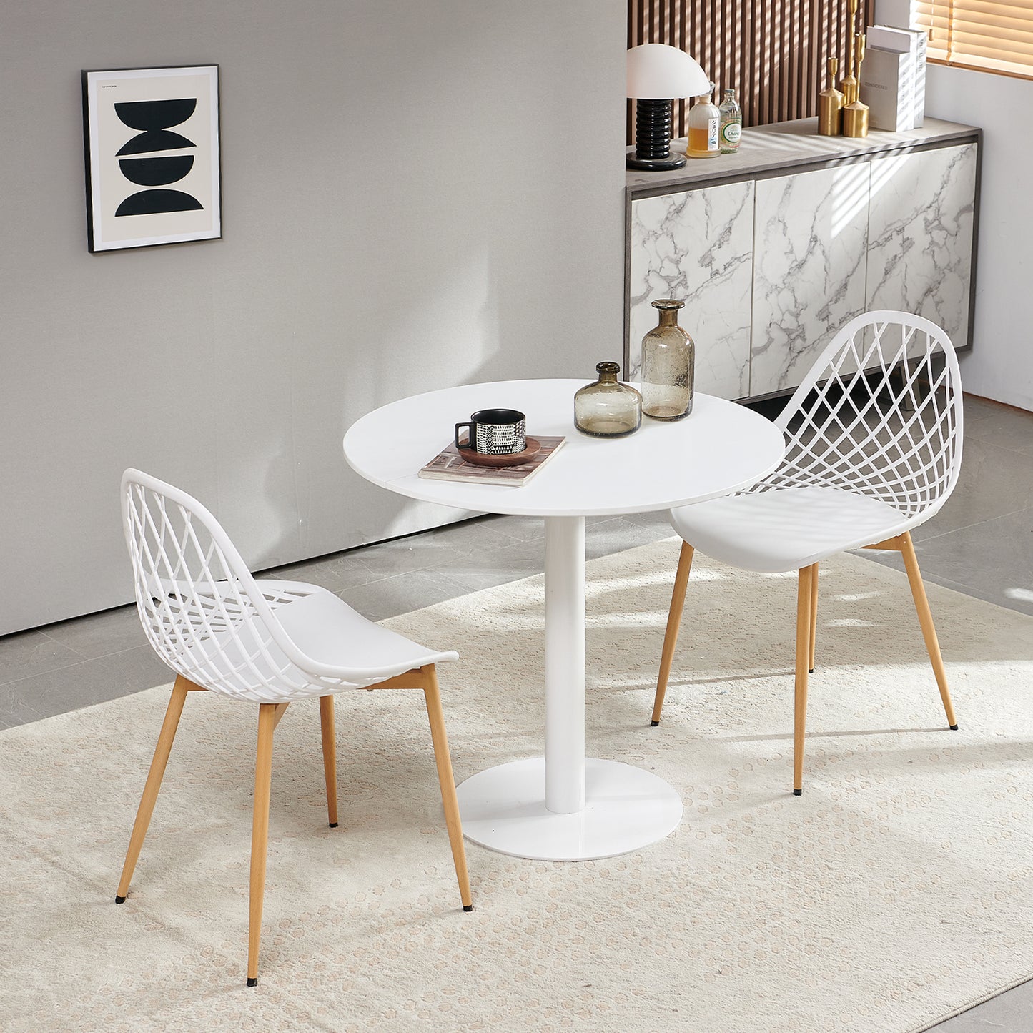 LYMAN 80cm Circle Dining Table With Iron Legs-White