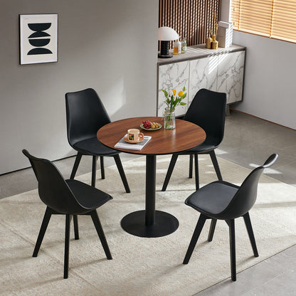 LYMAN 80cm Circle Dining Table With Iron Legs-Walnut Color