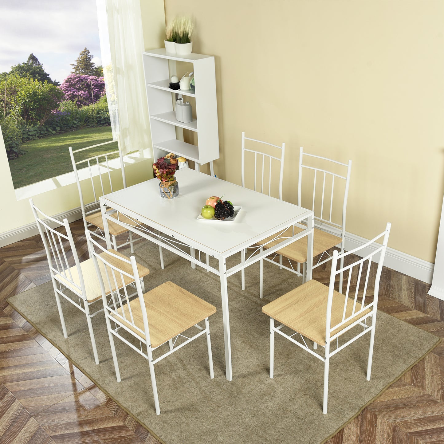 MARBURY 107cm Two Styles Dining Table With Iron Legs-Light Oak Grain and White Wood Grain