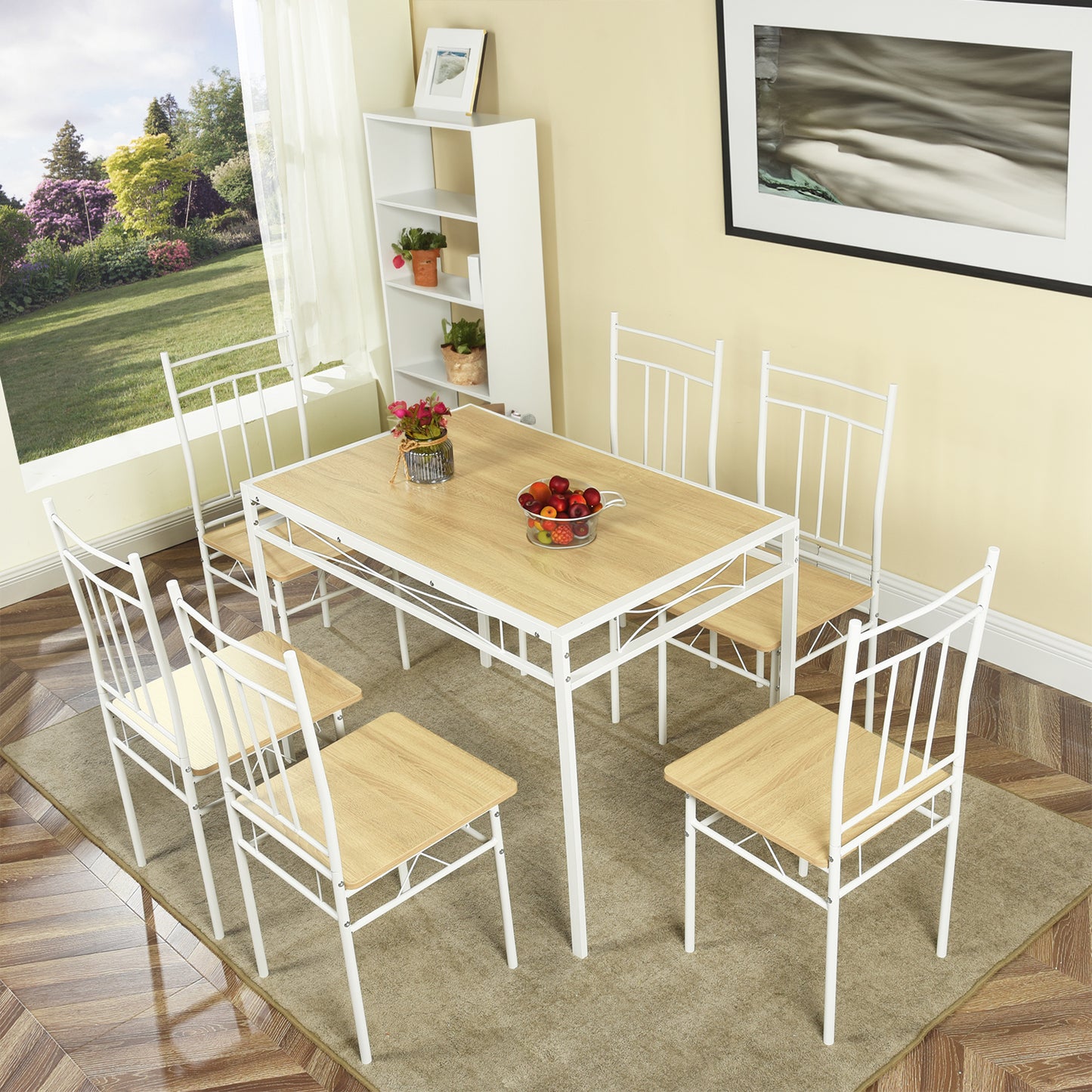 MARBURY 107cm Two Styles Dining Table With Iron Legs-Light Oak Grain and White Wood Grain