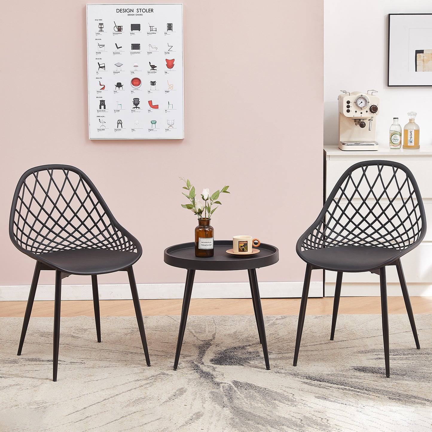 MILAN Hollow Tables and Chairs Iron Legs - Black