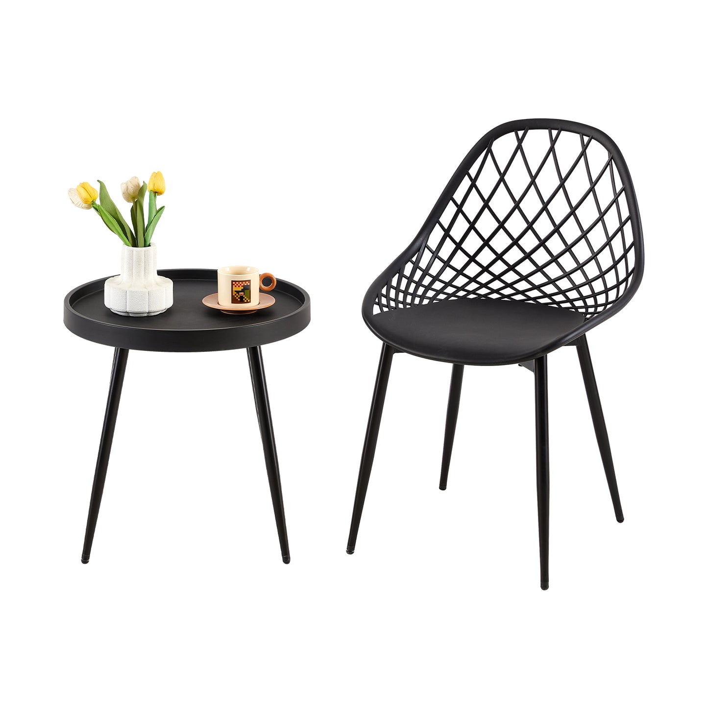 MILAN Hollow Tables and Chairs Iron Legs - Black