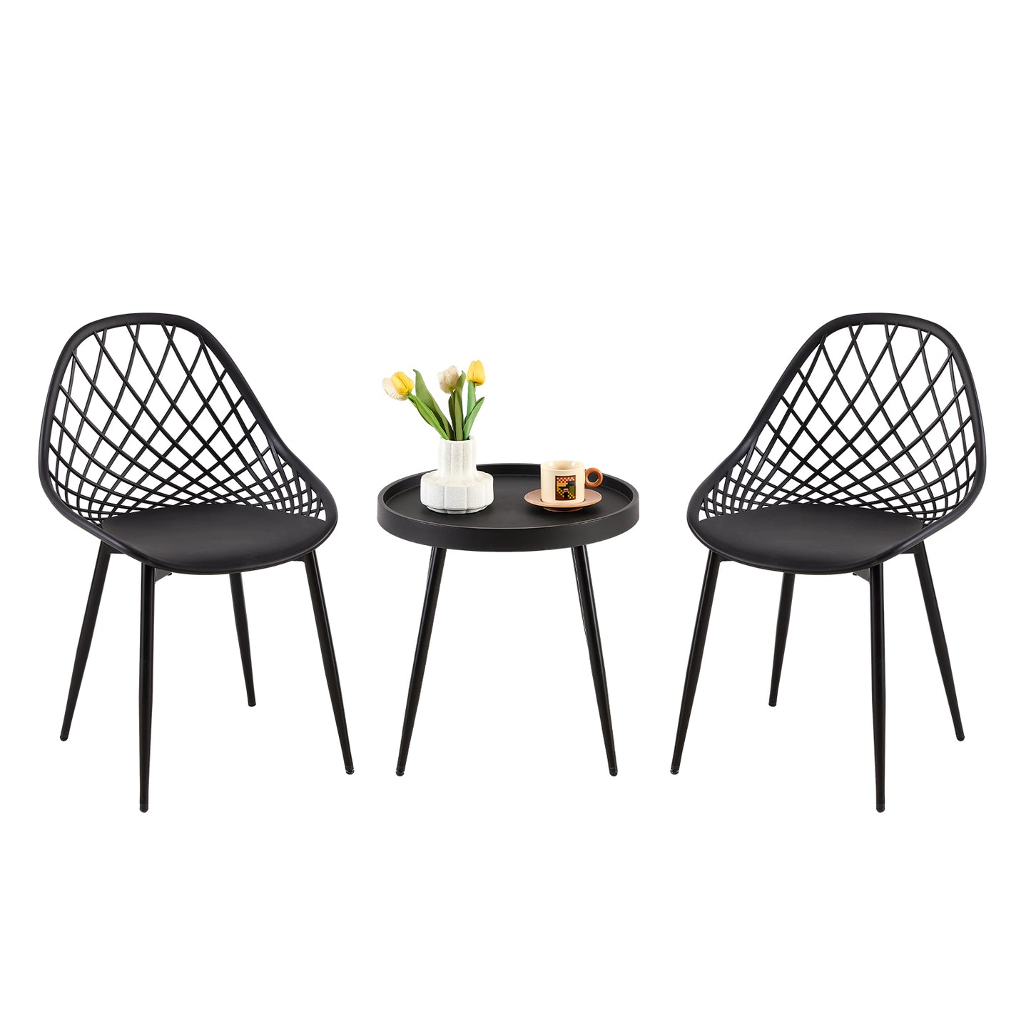 MILAN Hollow Tables and Chairs Iron Legs - Black