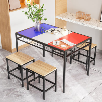 NABERY 110cm Two Styles Dining Table With Iron Legs-Black Red Yellow Blue White