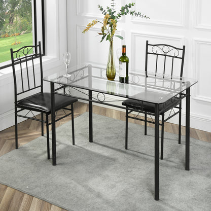 NORSEMAN 110cm Glass Dining Table With Black Iron Legs-Clear