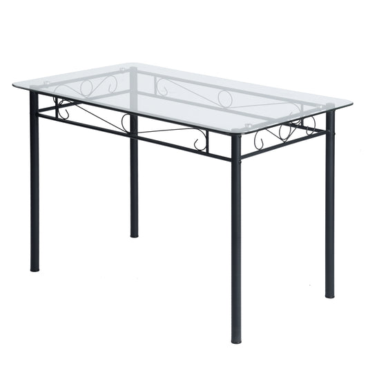 NORSEMAN 110cm Glass Dining Table With Black Iron Legs-Clear