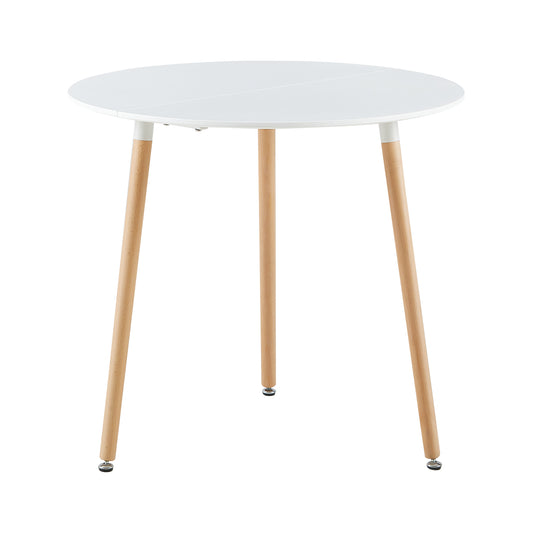 PEA 80cm Circle Dining Table With Three Beech Legs-White