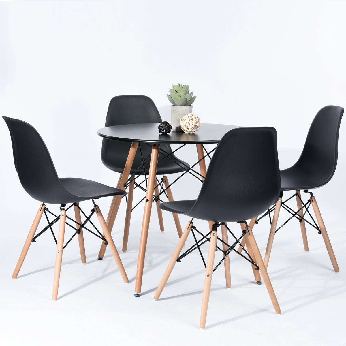 RAY 80cm Circle Dining Table With Beech Legs-Black