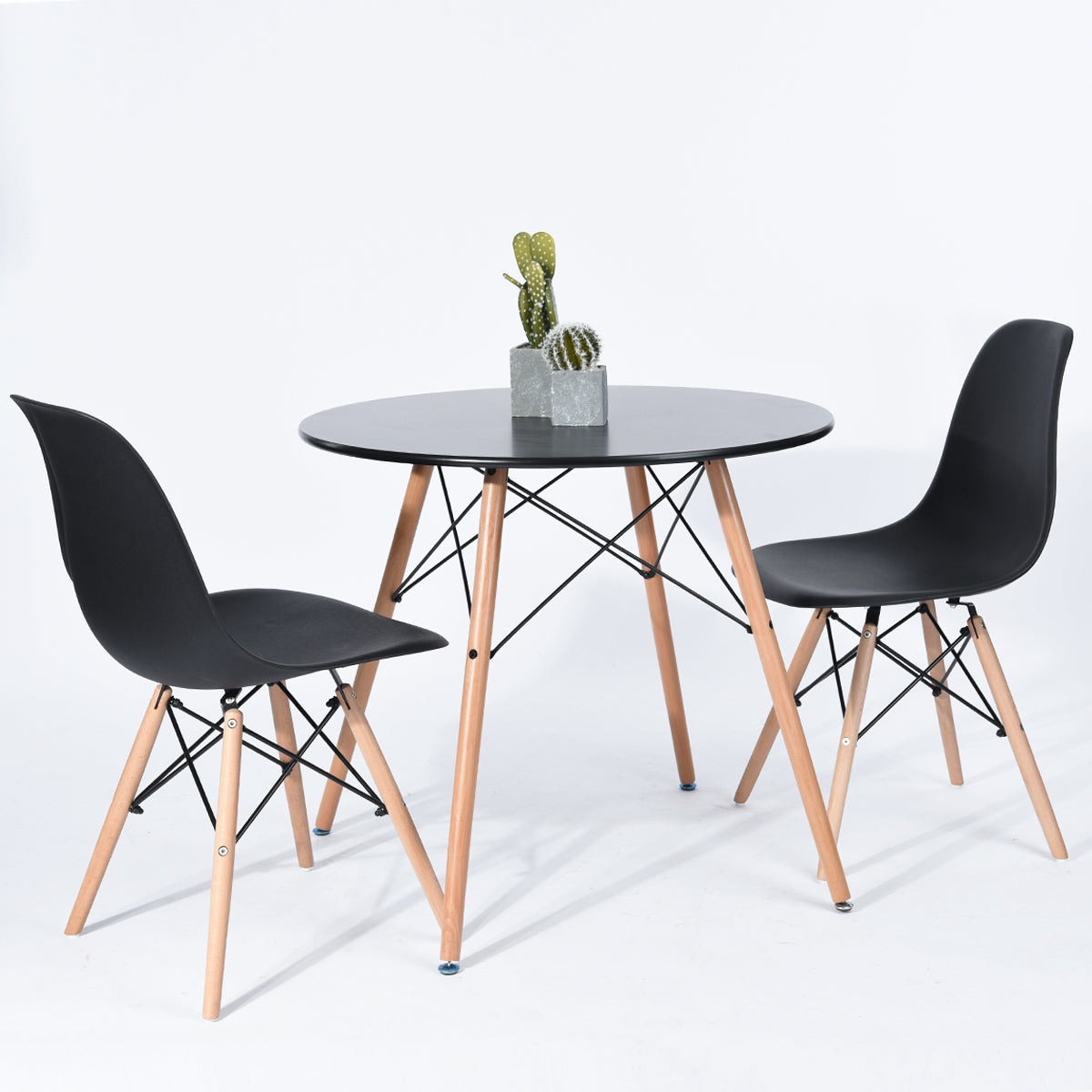 RAY 80cm Circle Dining Table With Beech Legs-Black