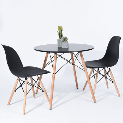 RAY 80cm Circle Dining Table With Beech Legs-Black