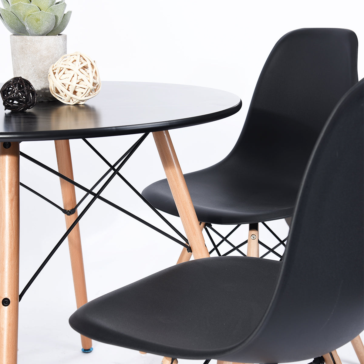 RAY 80cm Circle Dining Table With Beech Legs-Black