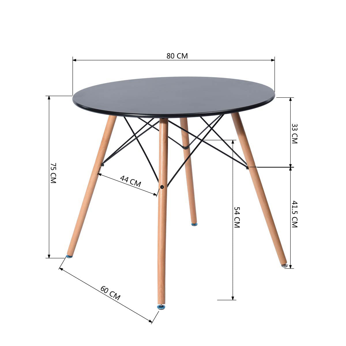 RAY 80cm Circle Dining Table With Beech Legs-Black