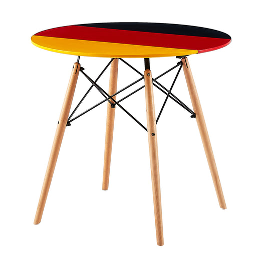 RAY 80cm Circle Splicing Dining Table With Beech Legs-Black Red Yellow