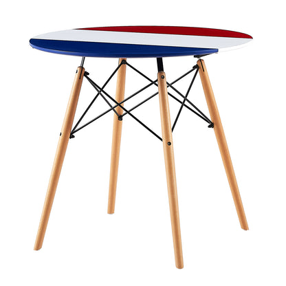 RAY 80cm Circle Splicing Dining Table With Beech Legs-Red White Blue
