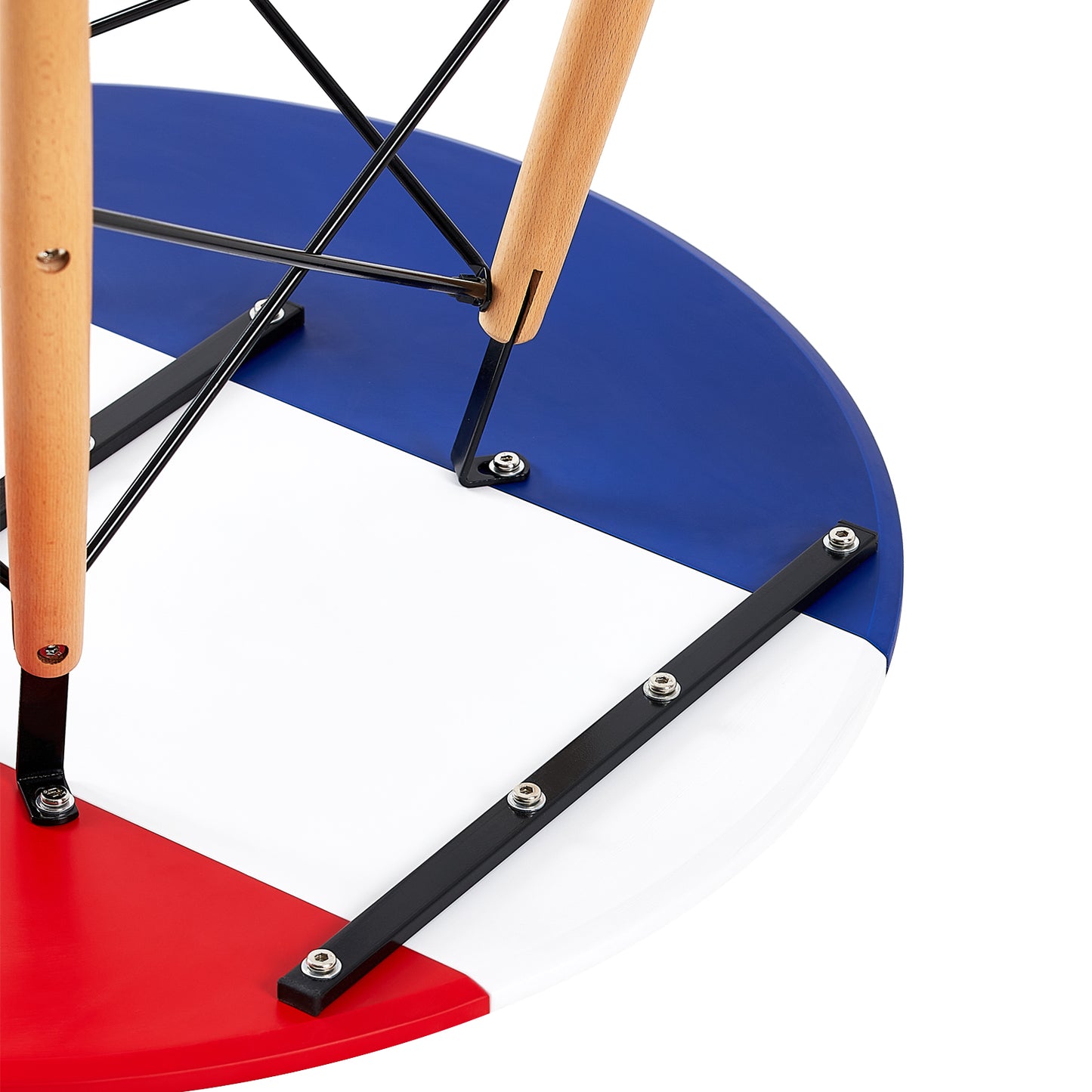 RAY 80cm Circle Splicing Dining Table With Beech Legs-Red White Blue