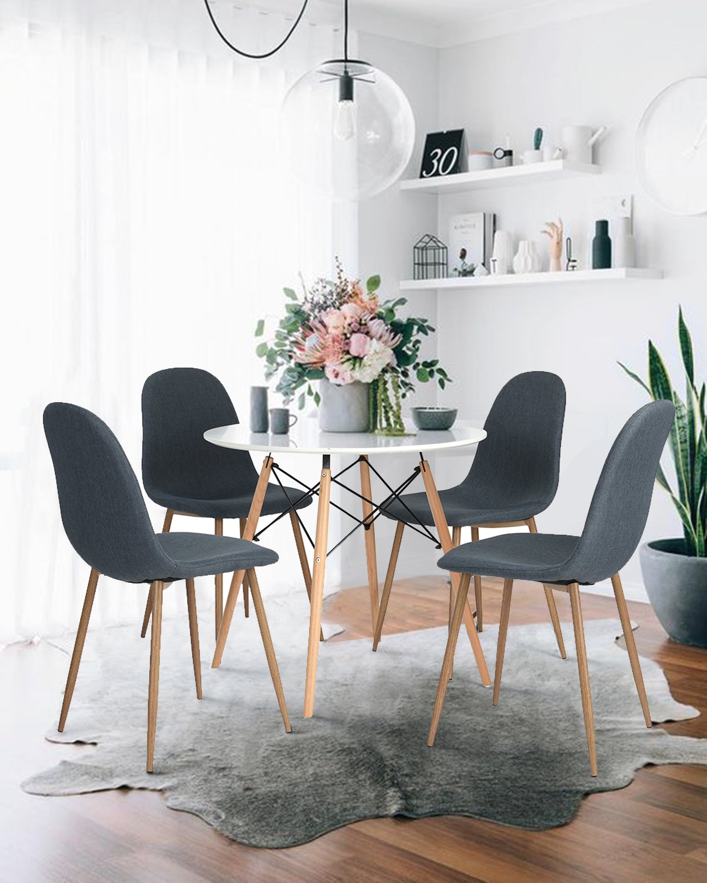 RAY 80cm Circle Dining Table With Beech Legs-White