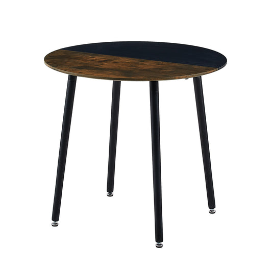 RONALD 80cm Circle Dining Table With Beech Legs-Vintage Wood Grain and Black