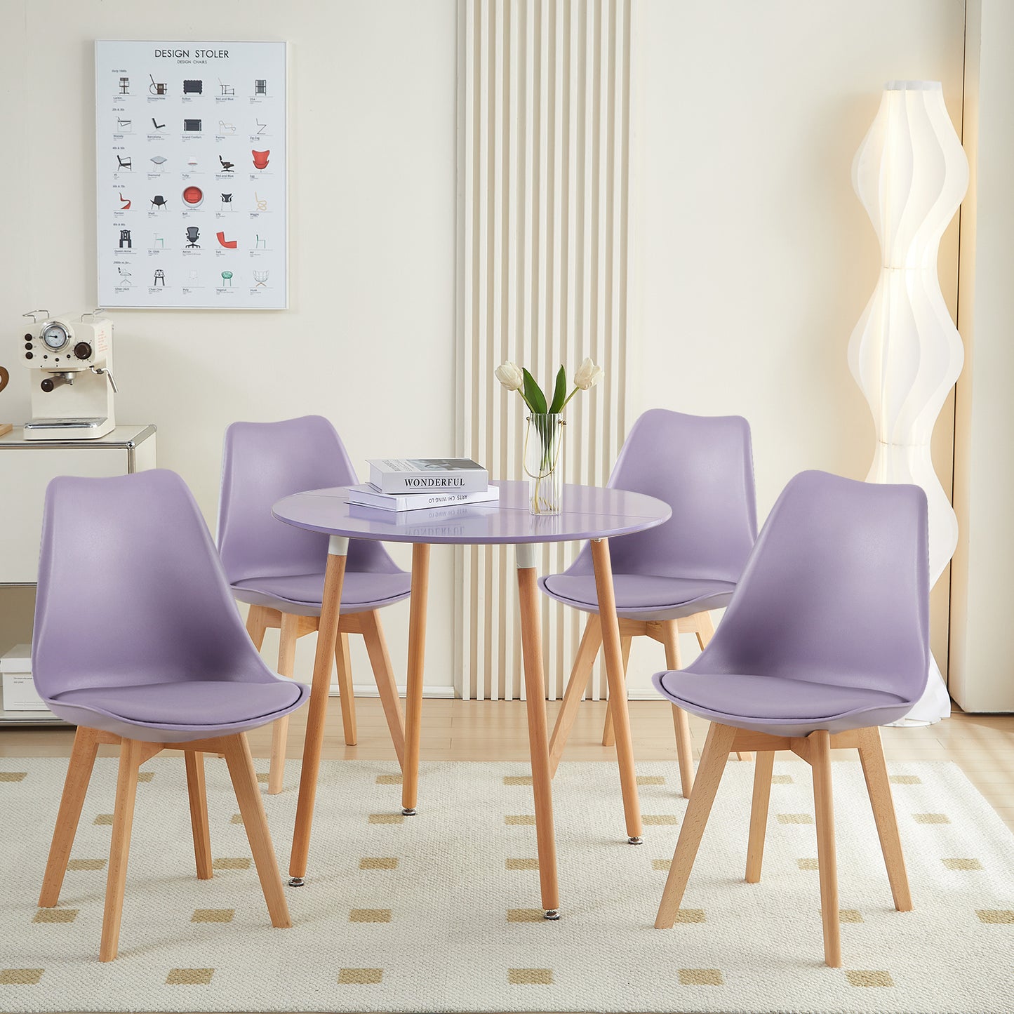 RONALD 80cm Circle Dining Table With Beech Legs - Gray Purple