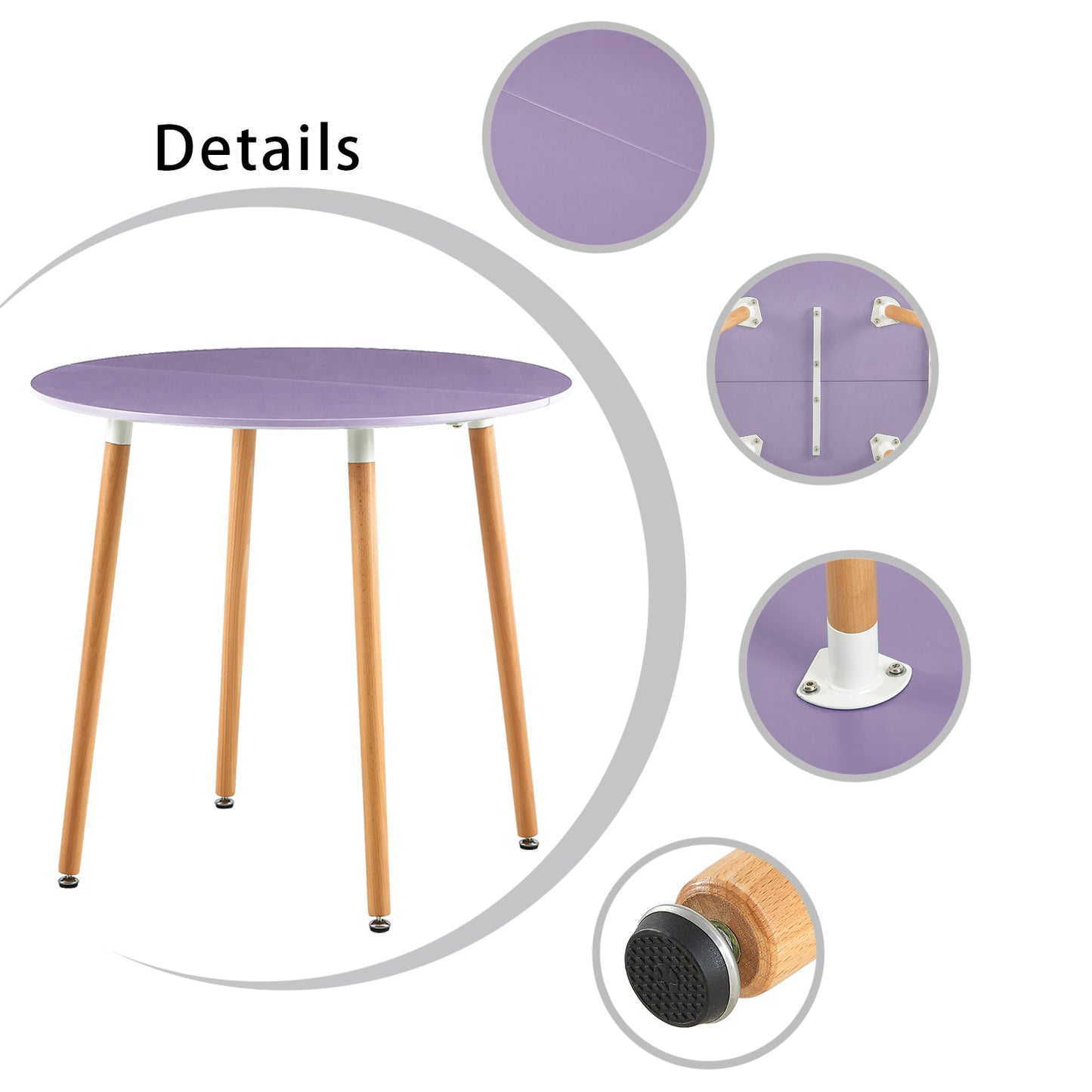 RONALD 80cm Circle Dining Table With Beech Legs - Gray Purple