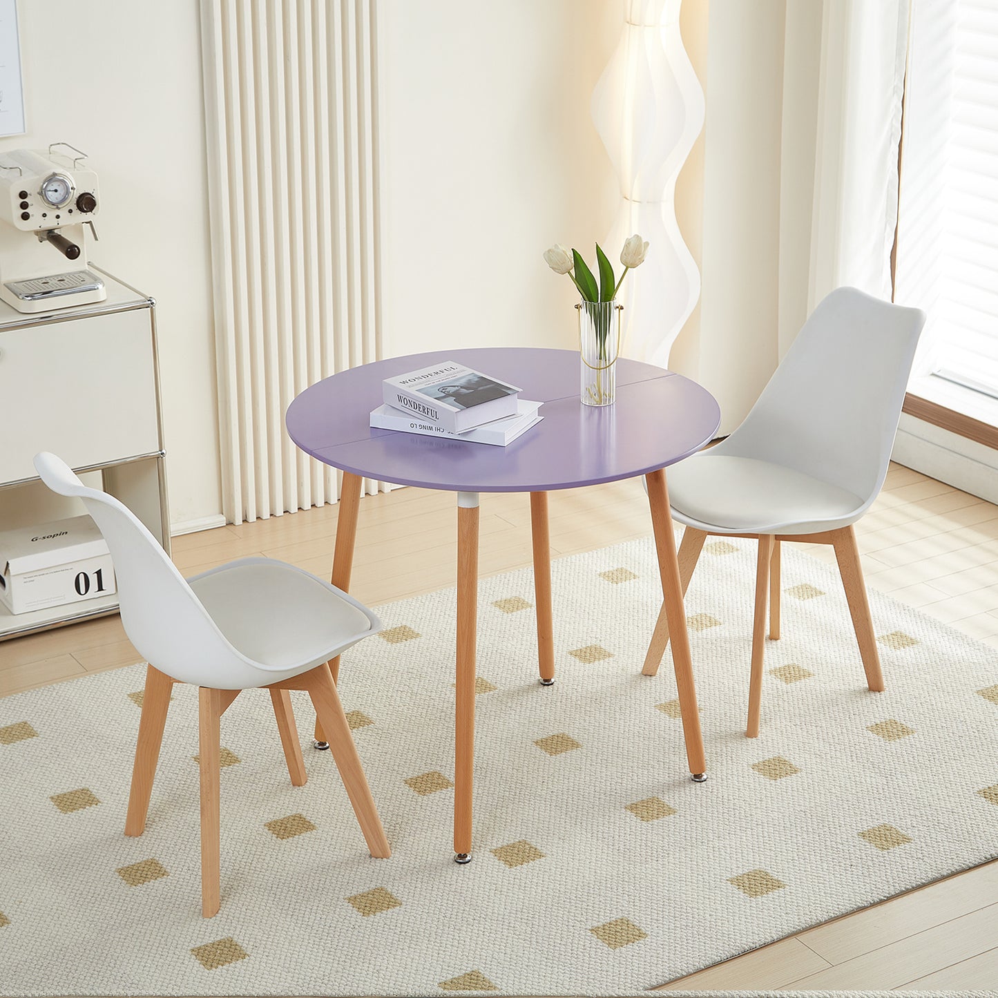 RONALD 80cm Circle Dining Table With Beech Legs - Gray Purple