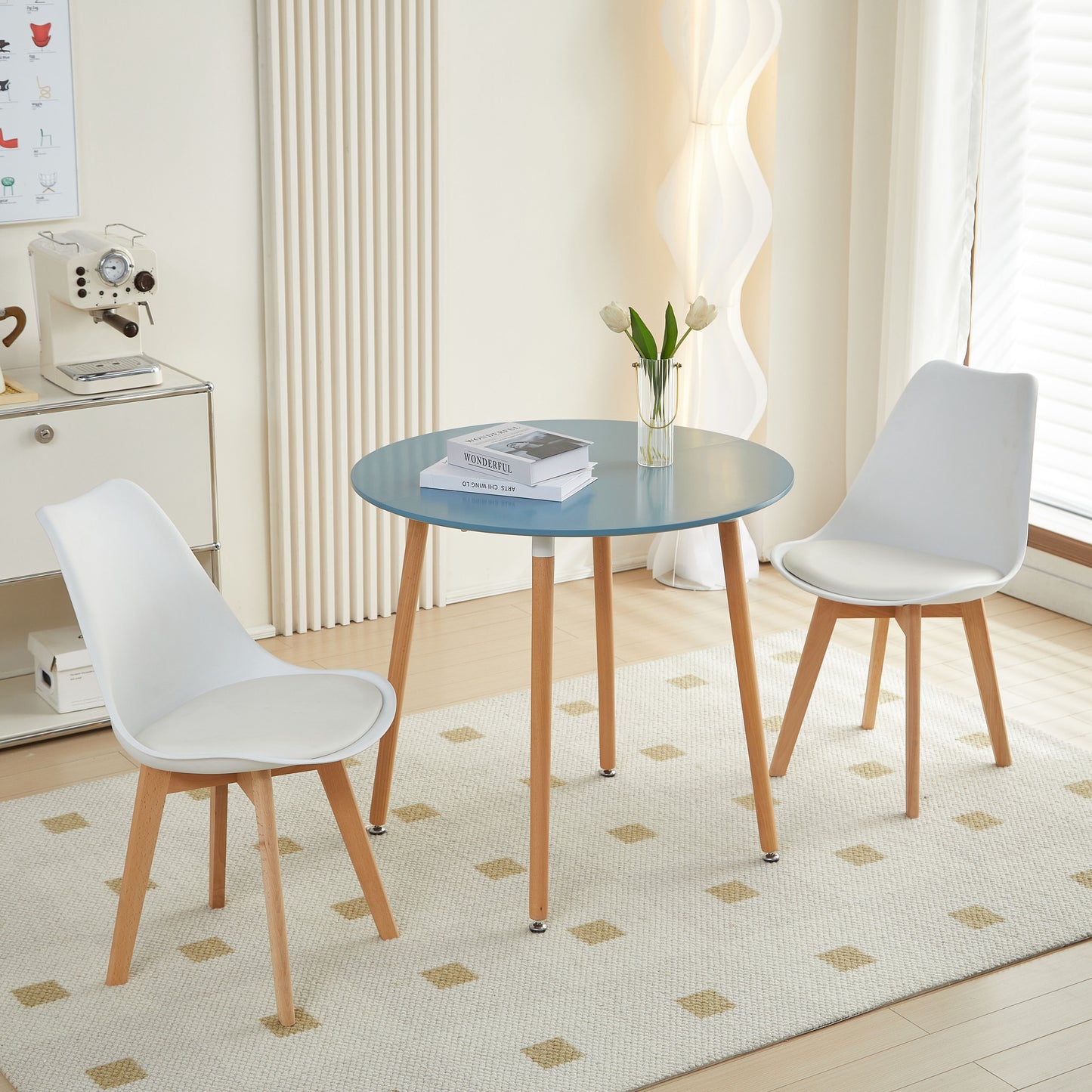 RONALD 80cm Circle Dining Table With Beech Legs-Light Gray Blue