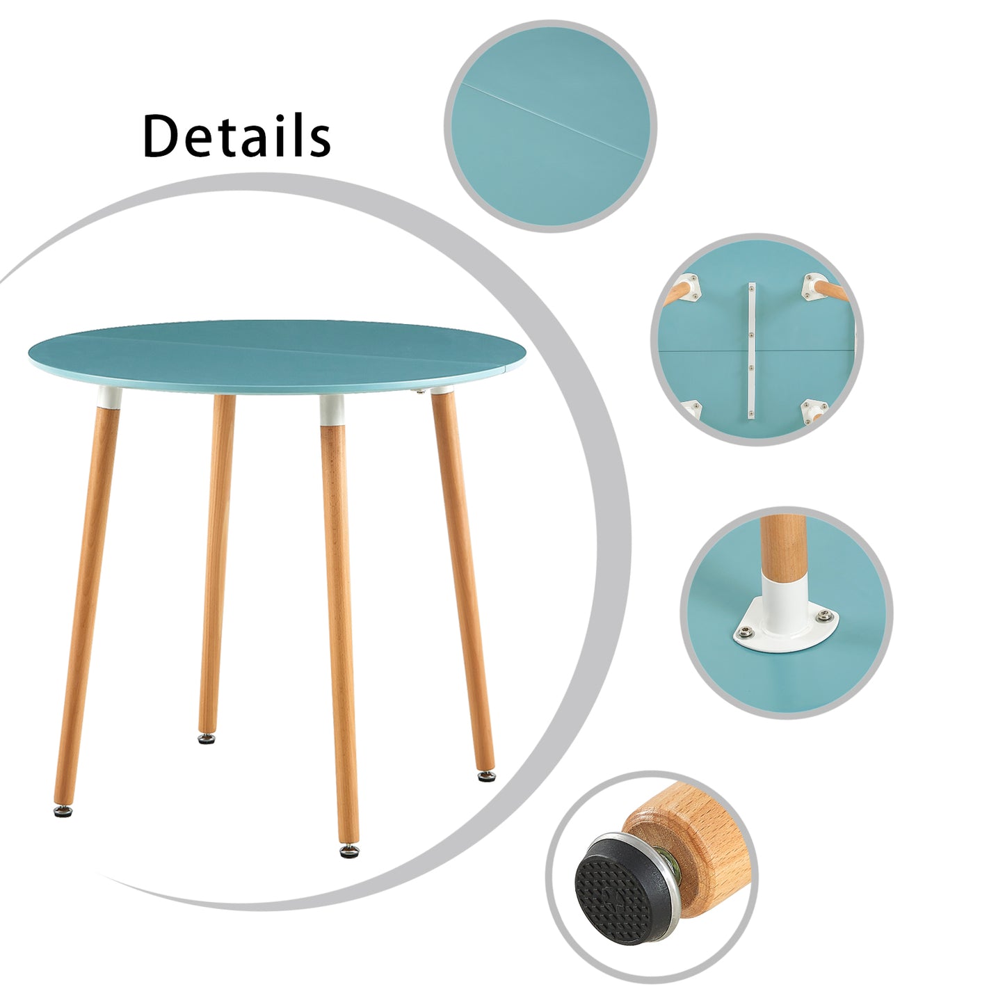 RONALD 80cm Circle Dining Table With Beech Legs - Light Blue