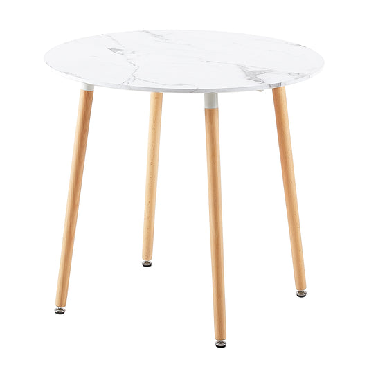 RONALD 80cm Circle Dining Table With Beech Legs-MARBLE Color