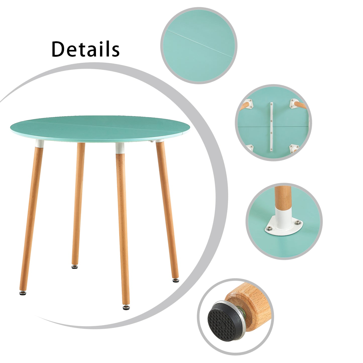 RONALD 80cm Circle Dining Table With Beech Legs - Mint Green