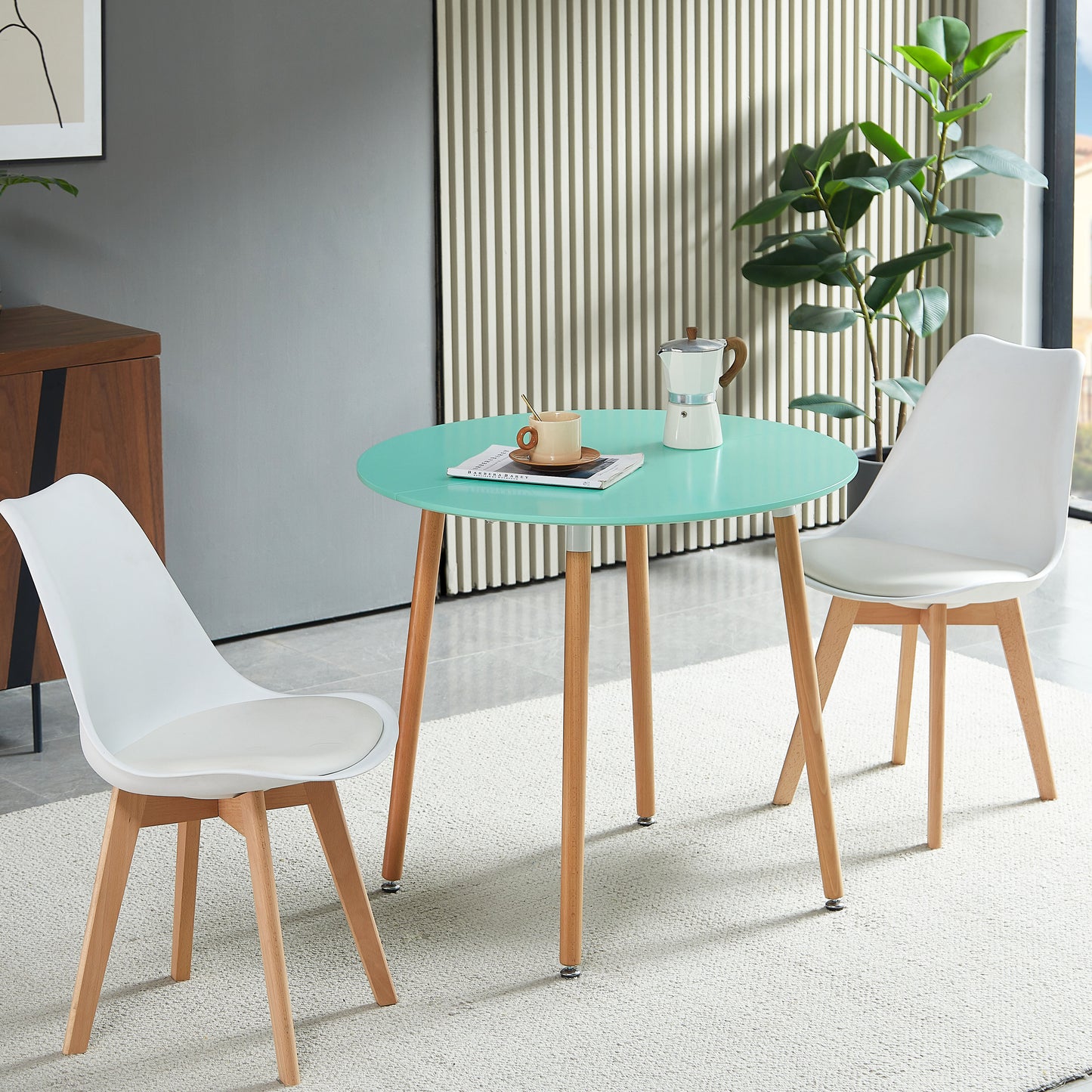 RONALD 80cm Circle Dining Table With Beech Legs - Mint Green