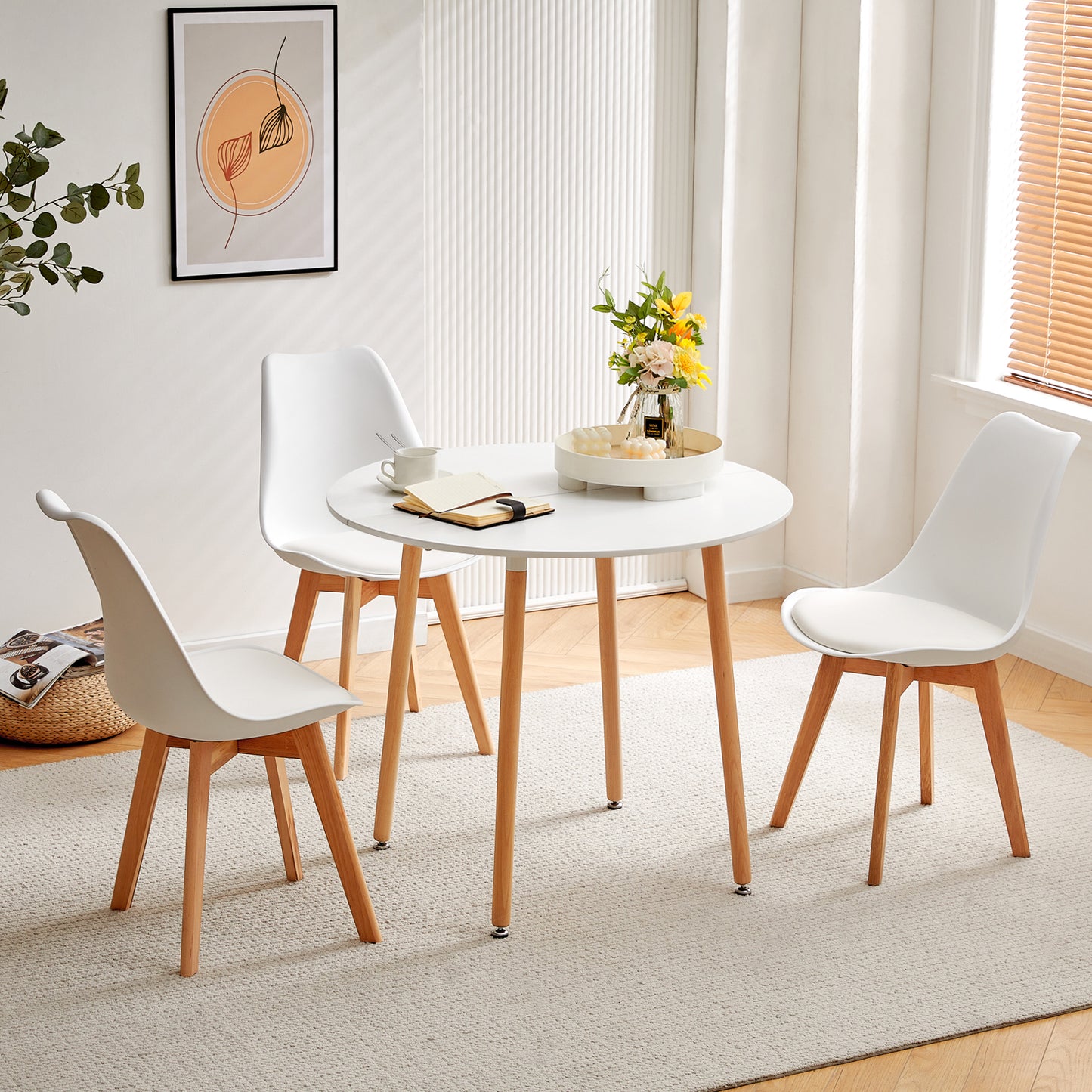 RONALD 90cm Splicing Circle Dining Table With Beech Legs-White