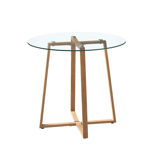 ROUNE 80cm Circle Glass Dining Table With Iron Legs-Clear