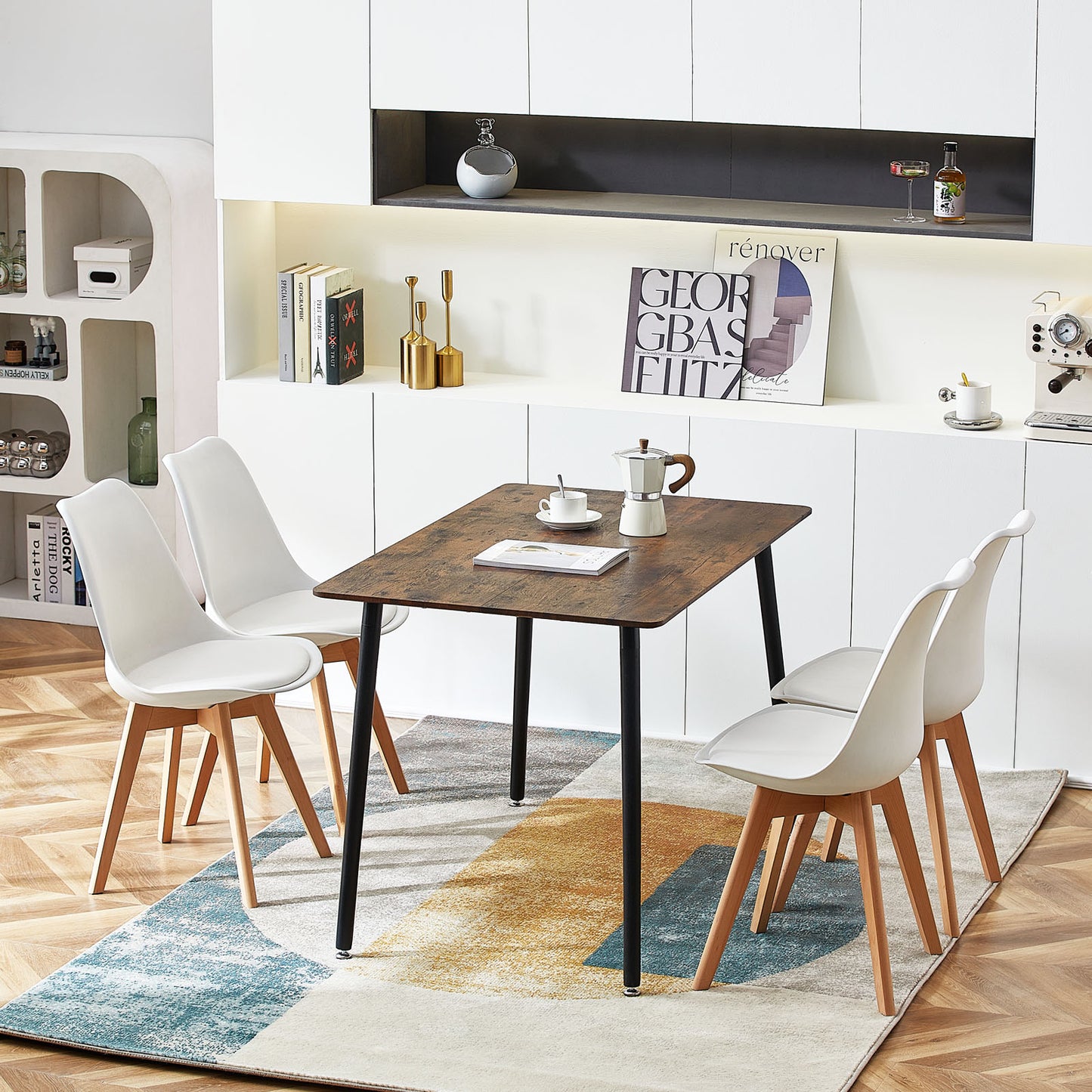 SAGE 110cm Splicing Dining Table With Beech Legs-Vintage Wood Grain
