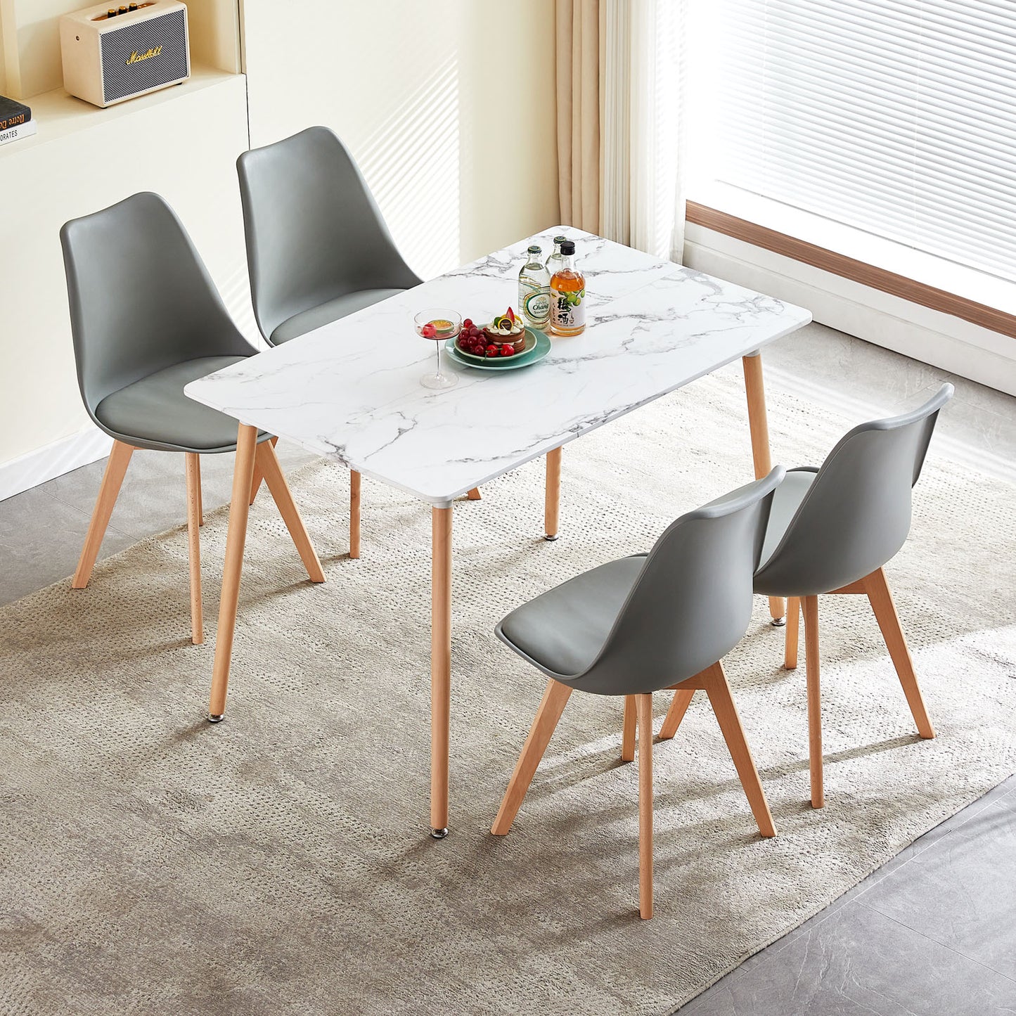 SAGE 110cm Splicing Dining Table With Beech Legs-MARBLE Color