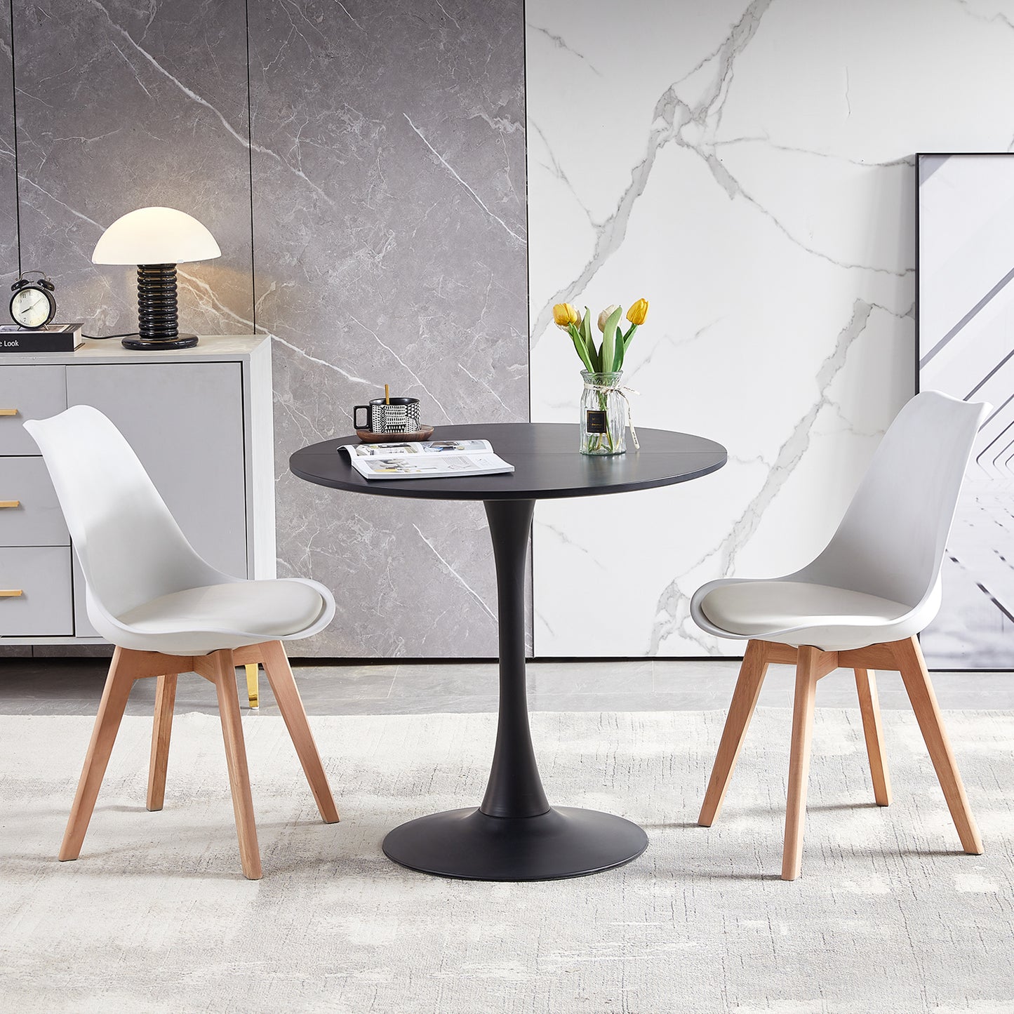 TULIP 80cm Circle Dining Table With Iron Legs-Black